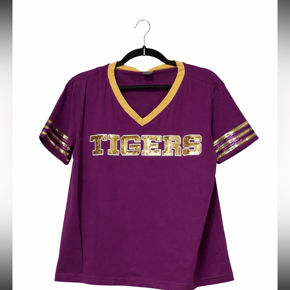 LSU Purple and Gold V-Neck Tigers T-Shirt